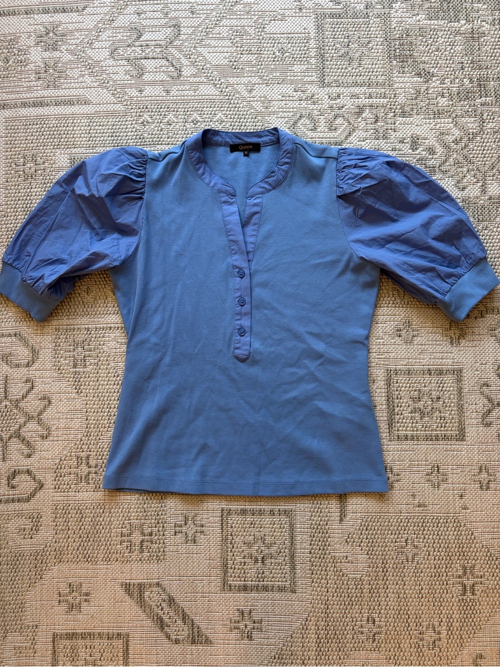 Quince Light Blue Henley Top with Contrast Trim